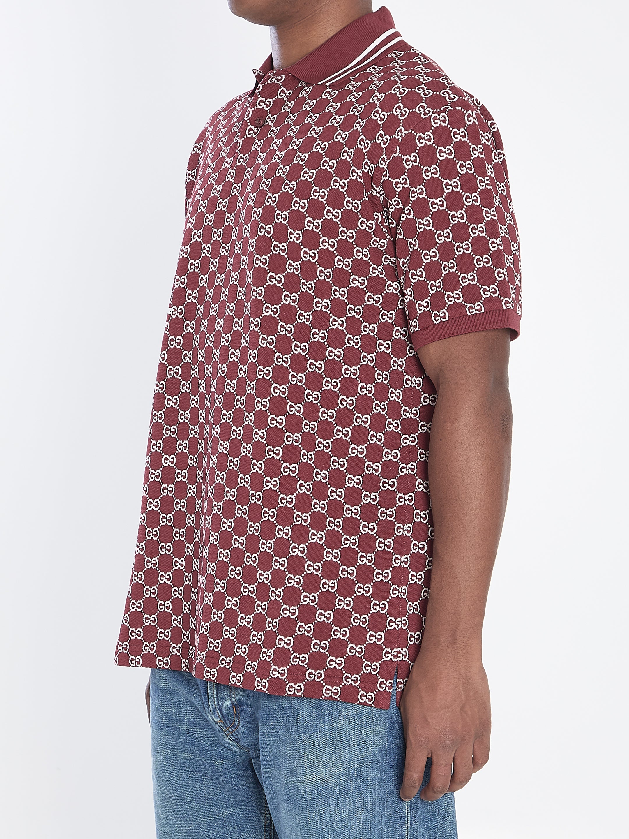 GUCCI Cotton Polo Shirt with Jacquard Pattern for Men