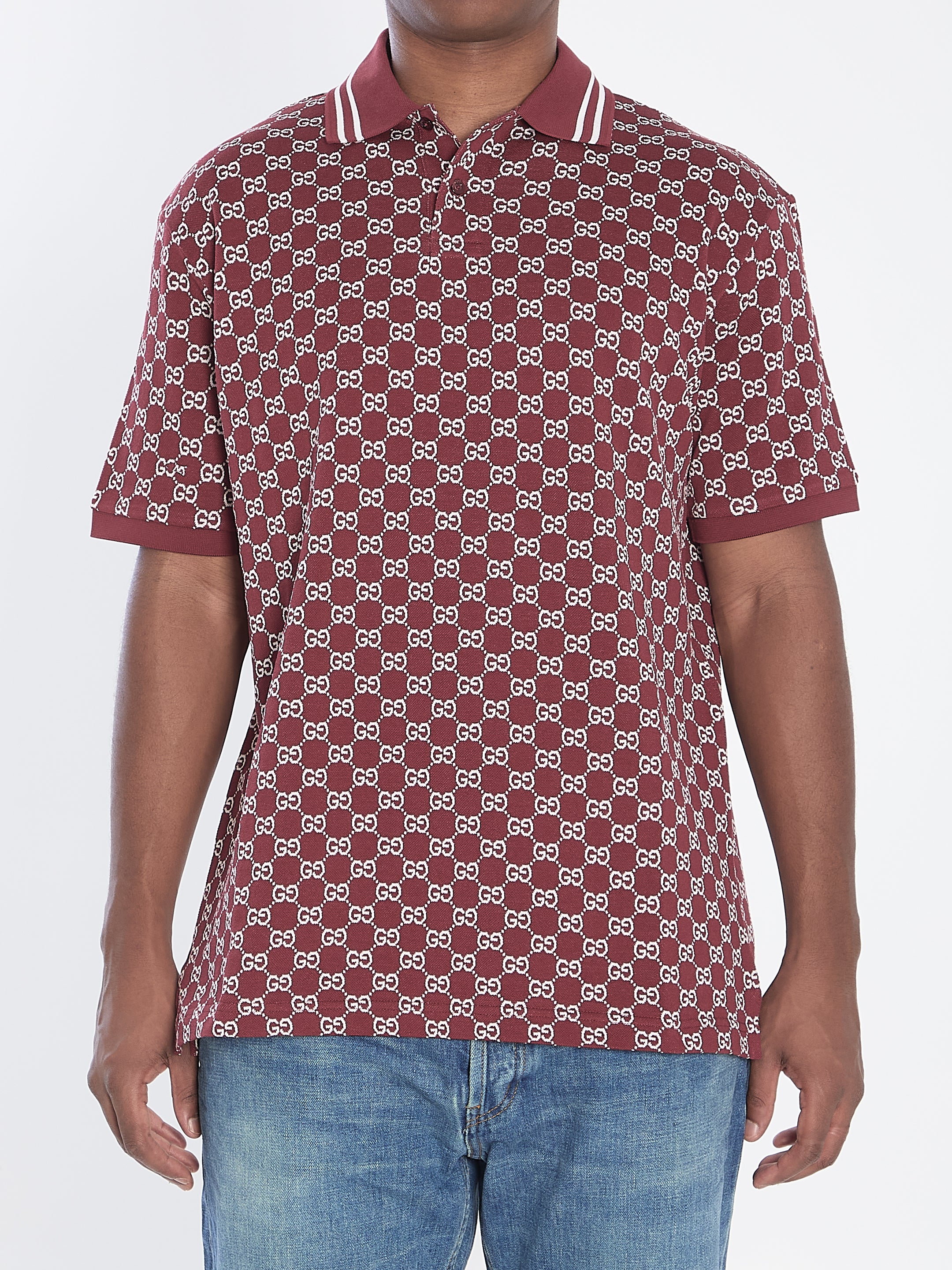 GUCCI Cotton Polo Shirt with Jacquard Pattern for Men