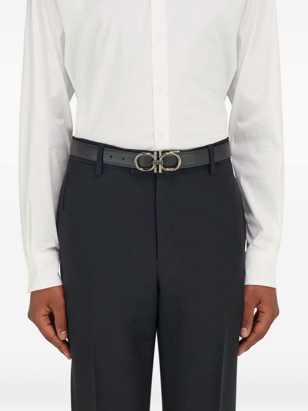 Ferragamo Men's Leather Belt with Gancini Hook Buckle