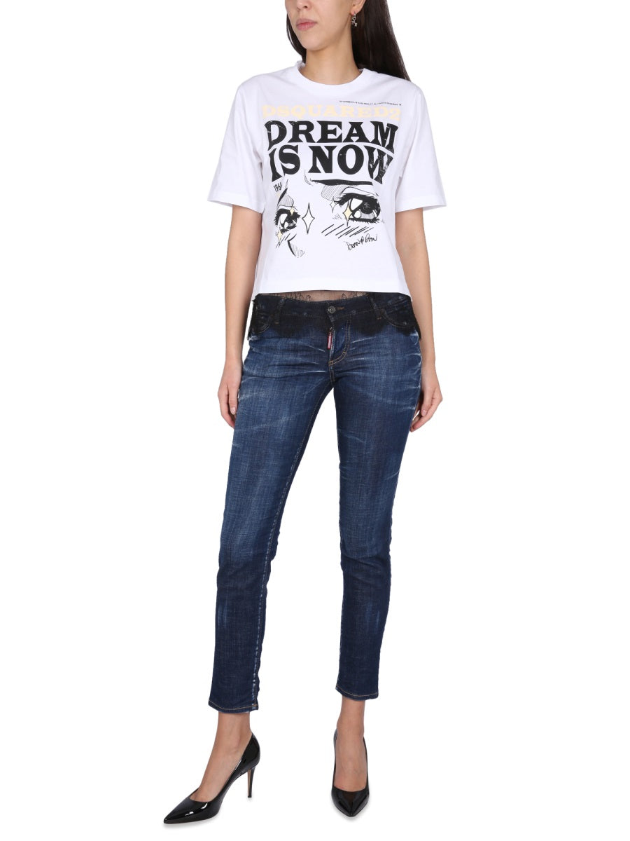 DSQUARED Cropped Logo Print T-Shirt for Women