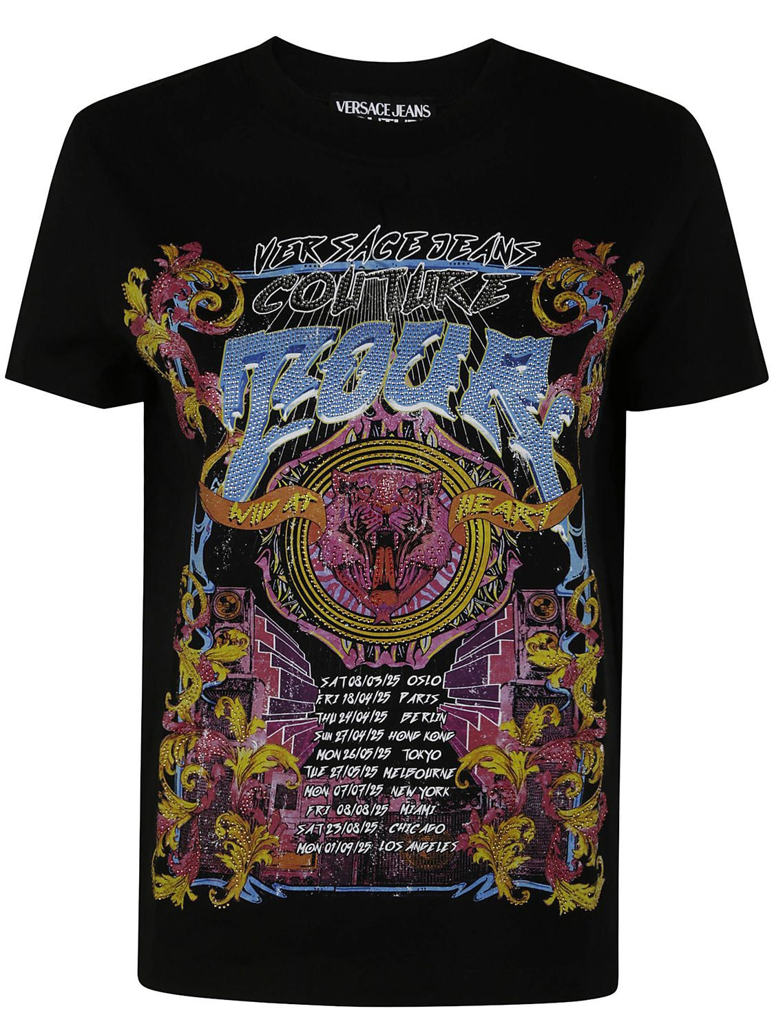 VERSACE JEANS COUTURE Cotton Crew-Neck T-Shirt with Rhinestone Details
