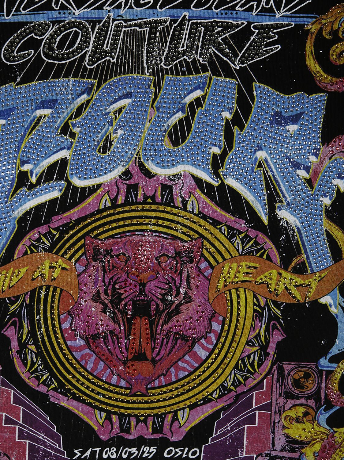 VERSACE JEANS COUTURE Cotton Crew-Neck T-Shirt with Rhinestone Details