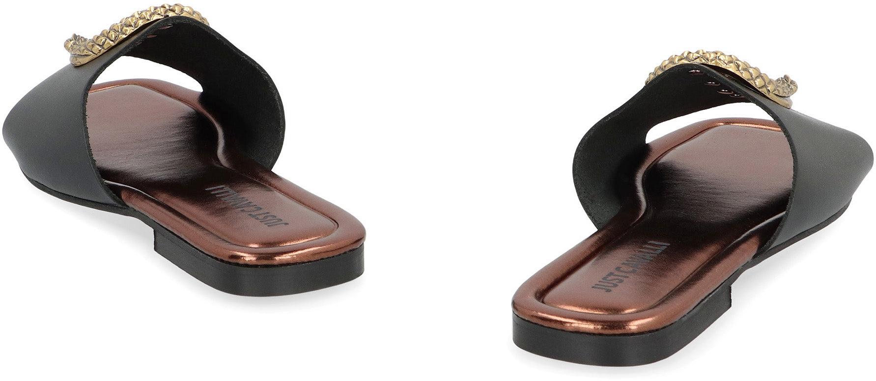 JUST CAVALLI Square Toeline Leather Slide Sandals for Women