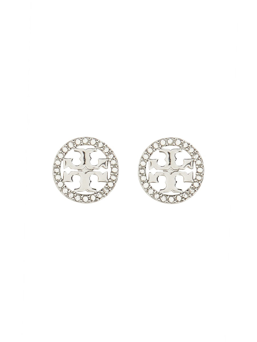 TORY BURCH Circle-Stud Crystal Logo Earrings