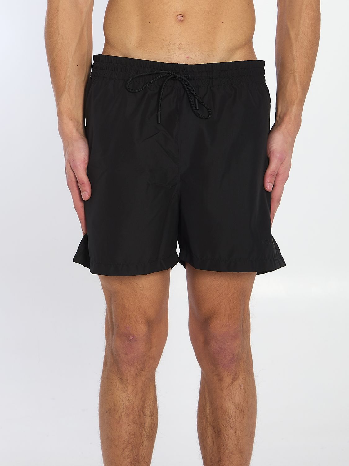 GUCCI Men's Logo Black Swimsuit with Drawstring Waist