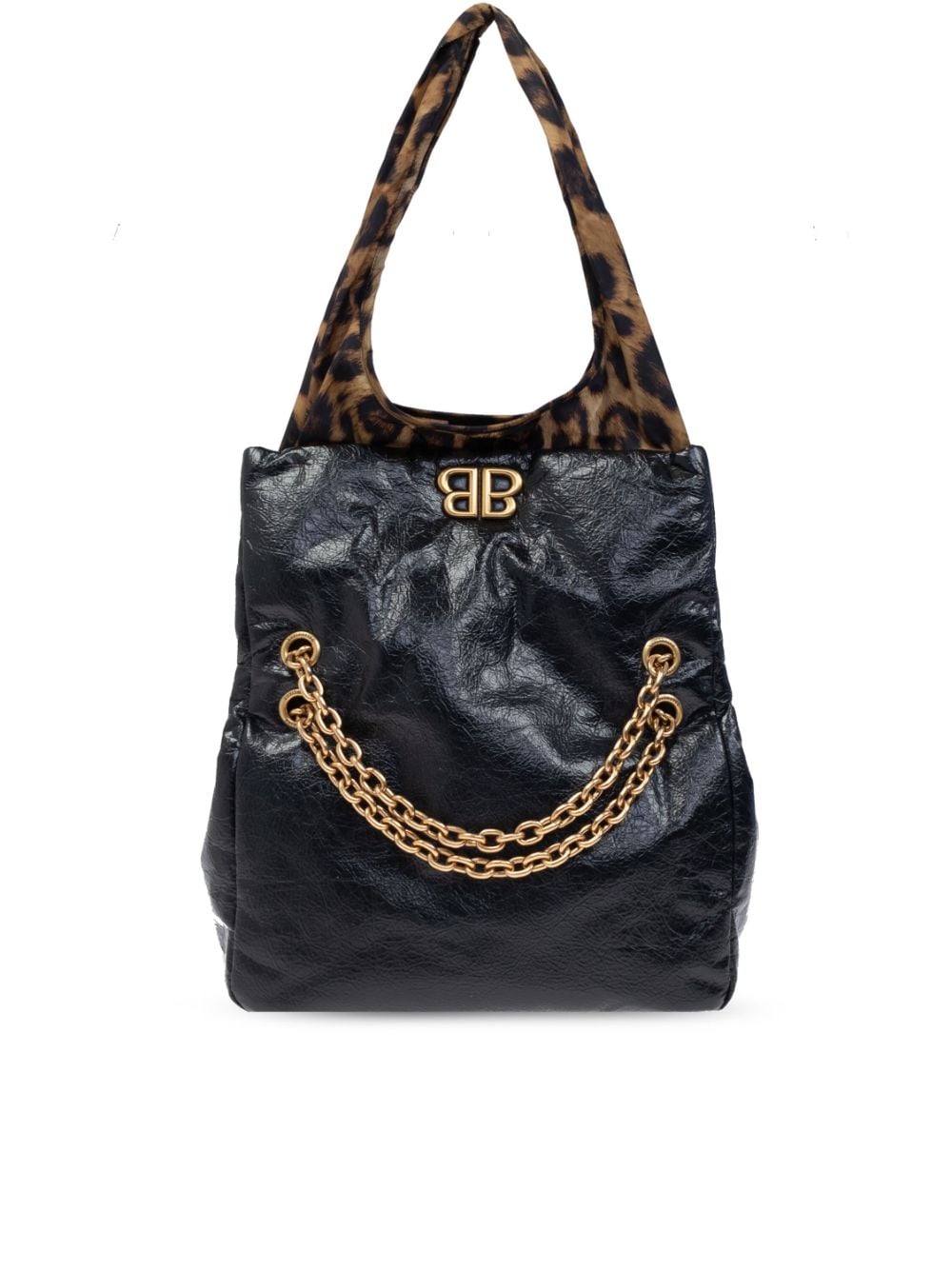 BALENCIAGA Large Textured Cheetah Print Tote Handbag