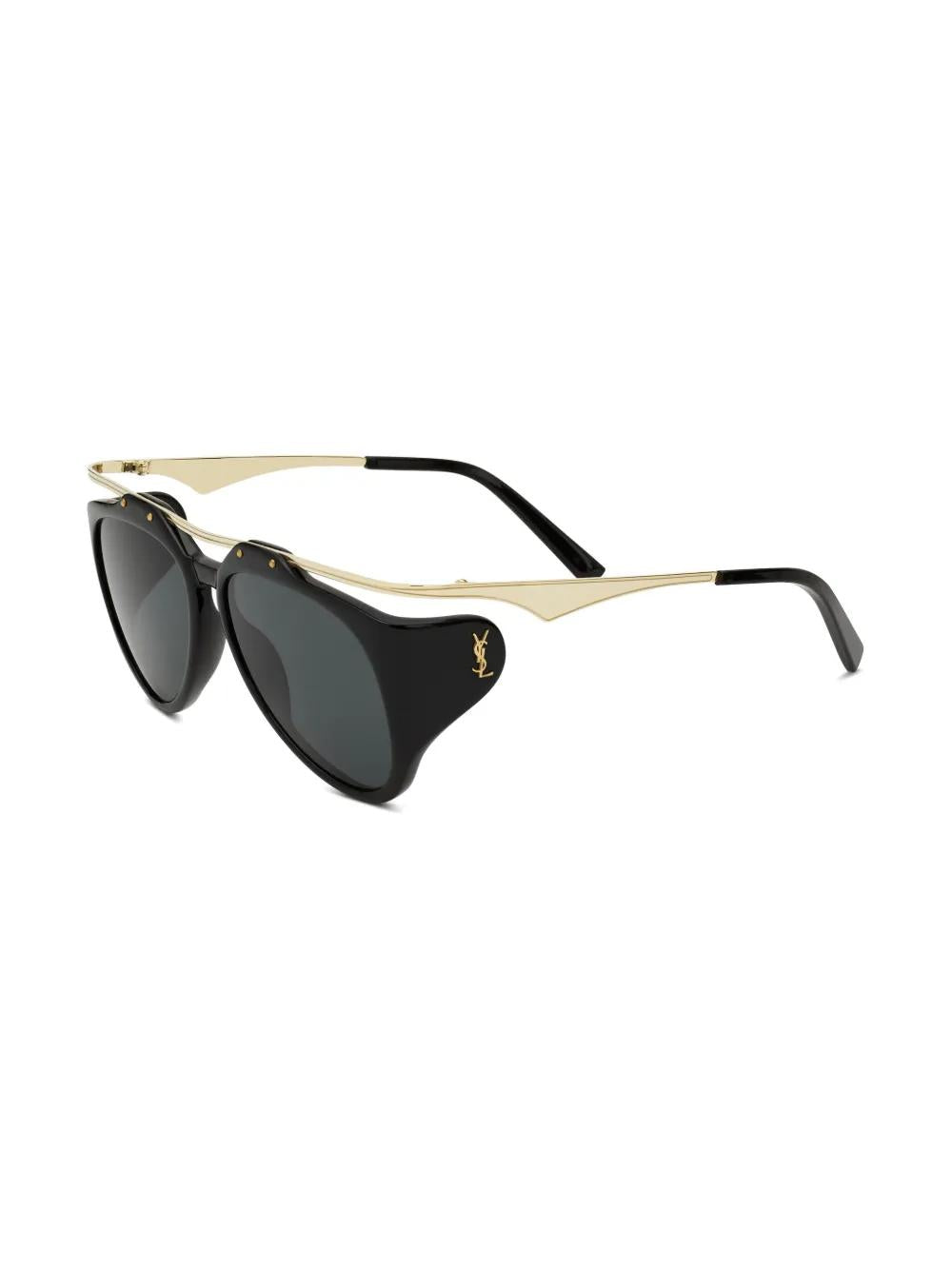SAINT LAURENT Aviator Sunglasses with Gold Top Bar and YSL Logo