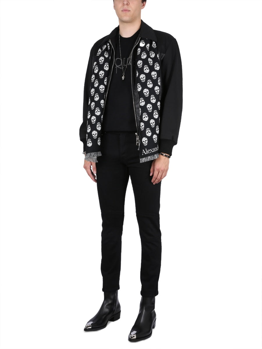 ALEXANDER McQUEEN Men's Leather Bomber Jacket with Zipper Closure