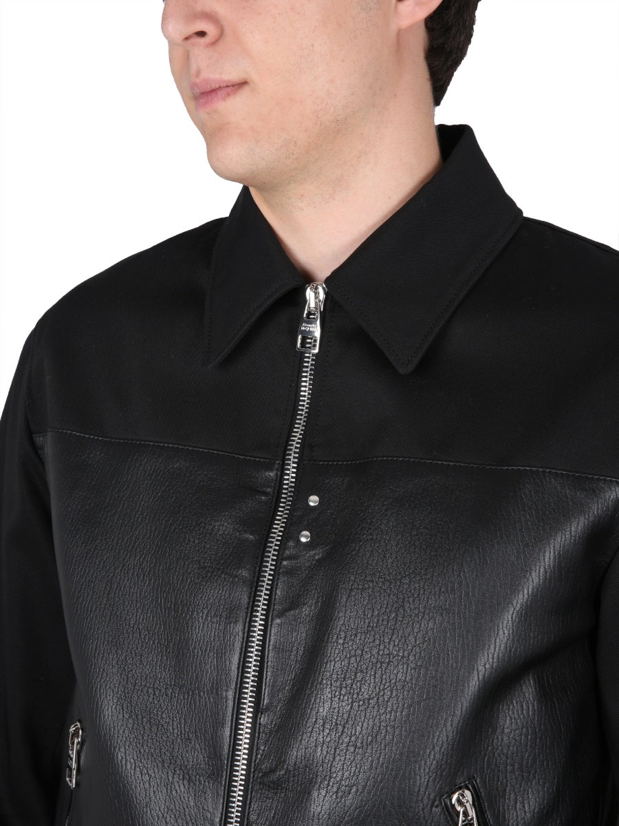 ALEXANDER McQUEEN Men's Leather Bomber Jacket with Zipper Closure