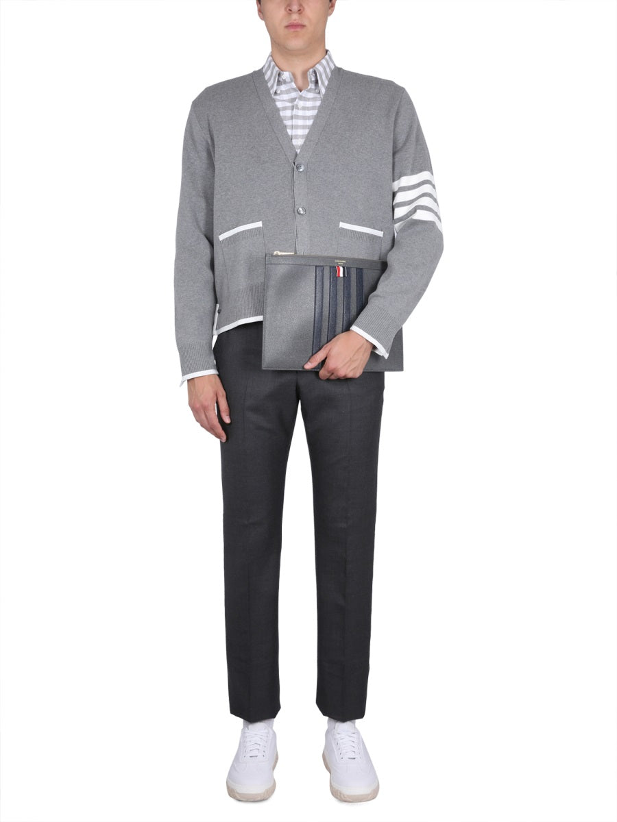THOM BROWNE V-Neck 4-Bar Stripe Cardigan