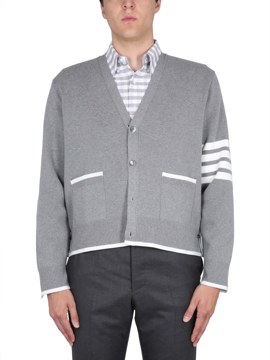 THOM BROWNE V-Neck 4-Bar Stripe Cardigan
