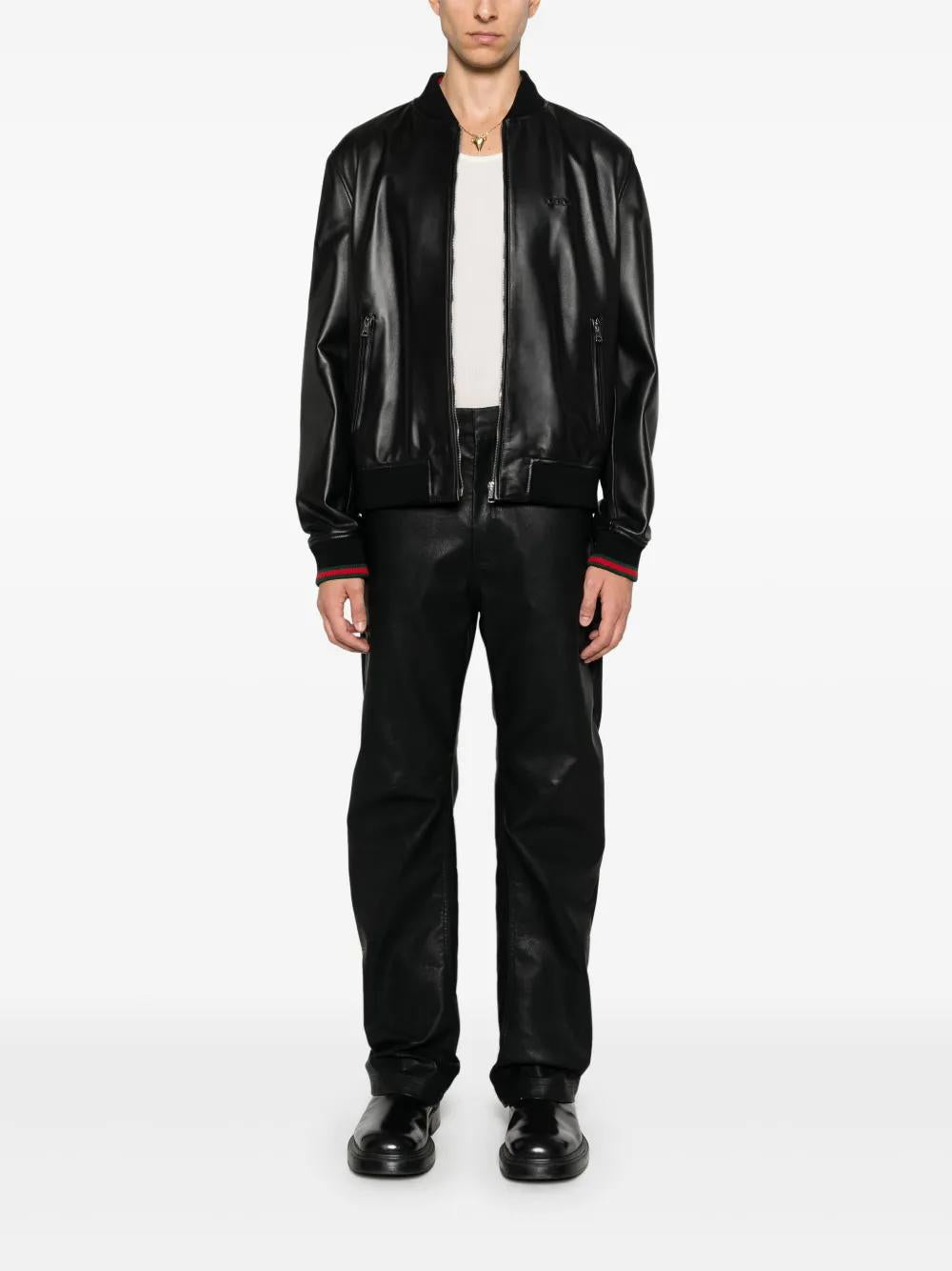 GUCCI Men's Leather Bomber Jacket - Size 48 IT