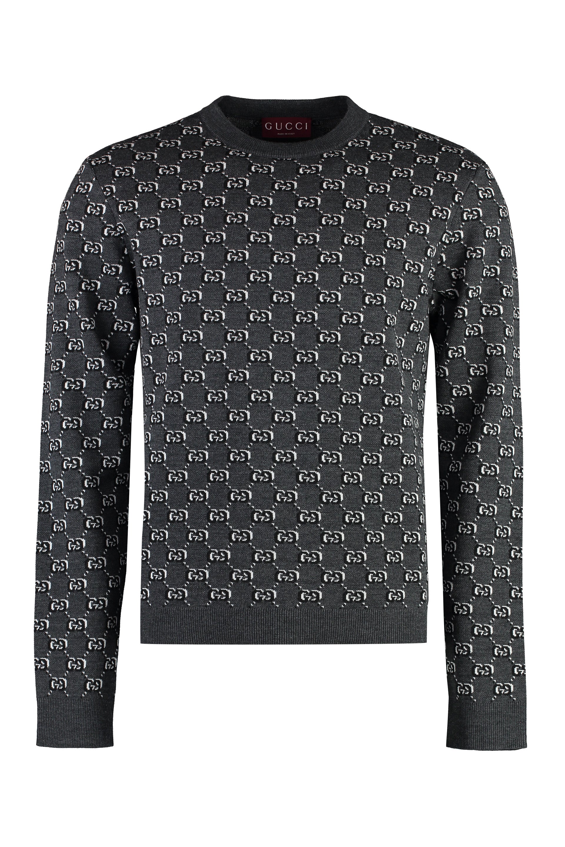 GUCCI Crew-Neck Wool Sweater with Jacquard Motif