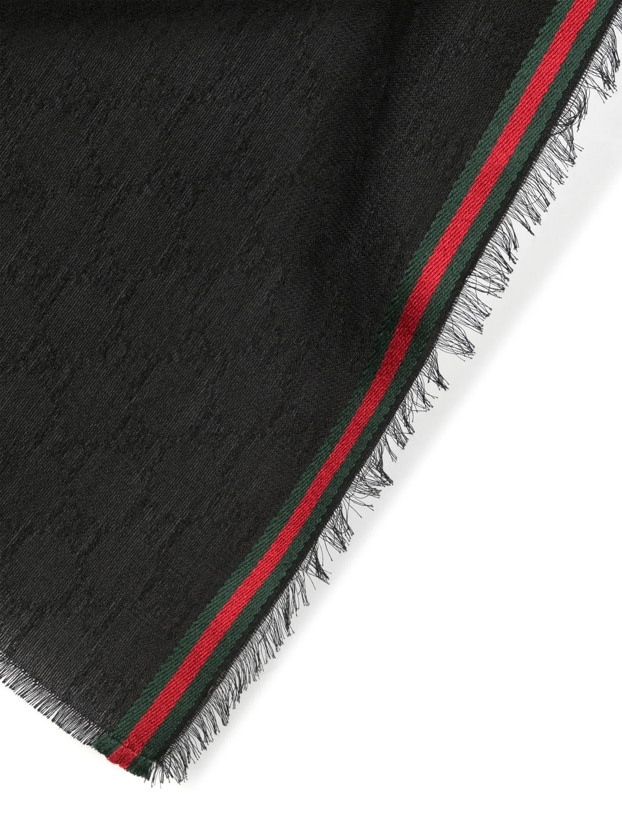 GUCCI Cotton-Silk Blend Scarf with Fringed Edges, 70x180 cm