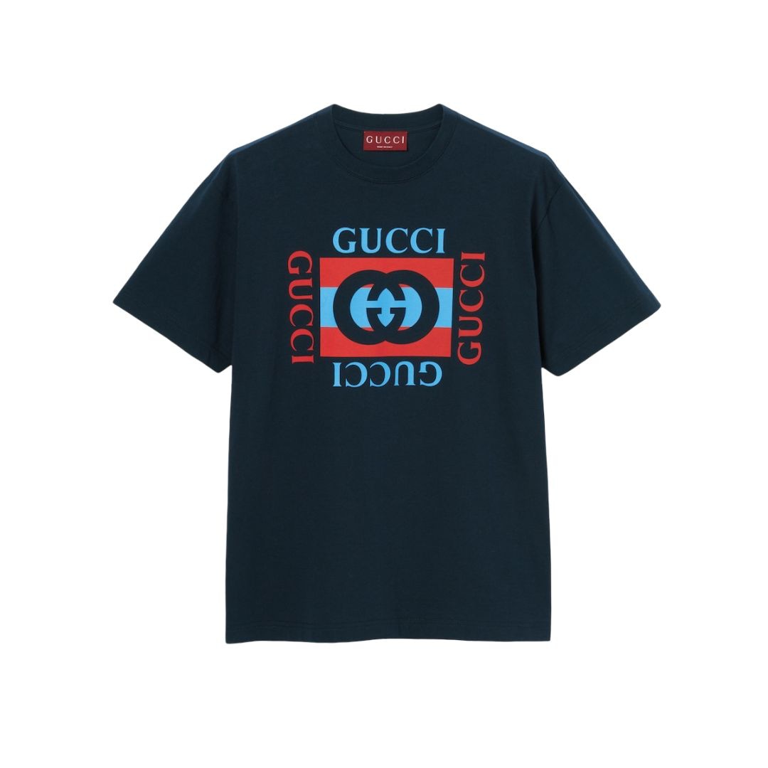 GUCCI Interlocking G Striped Print Crewneck T-Shirt - Size M