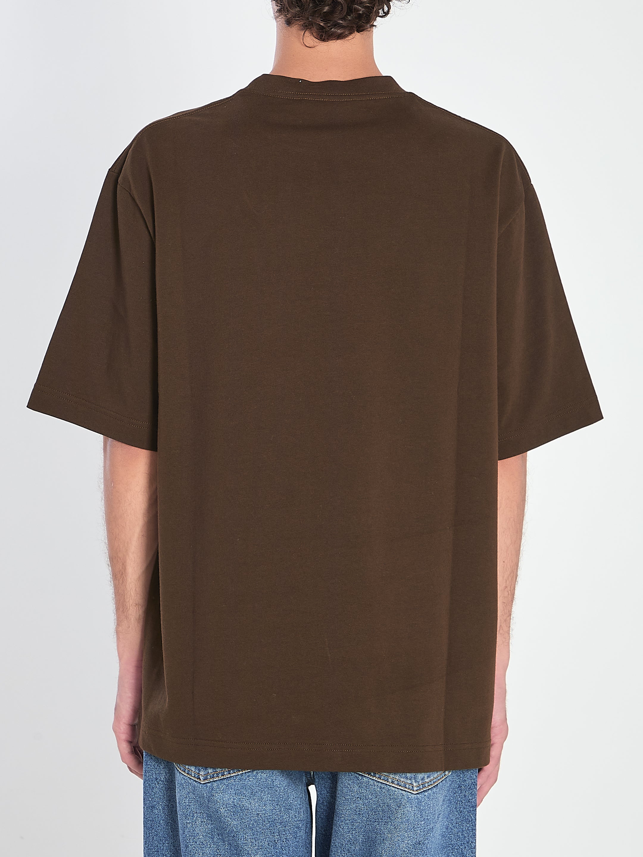 GUCCI Men's Logo Print T-Shirt with Contrast Web Ribbon