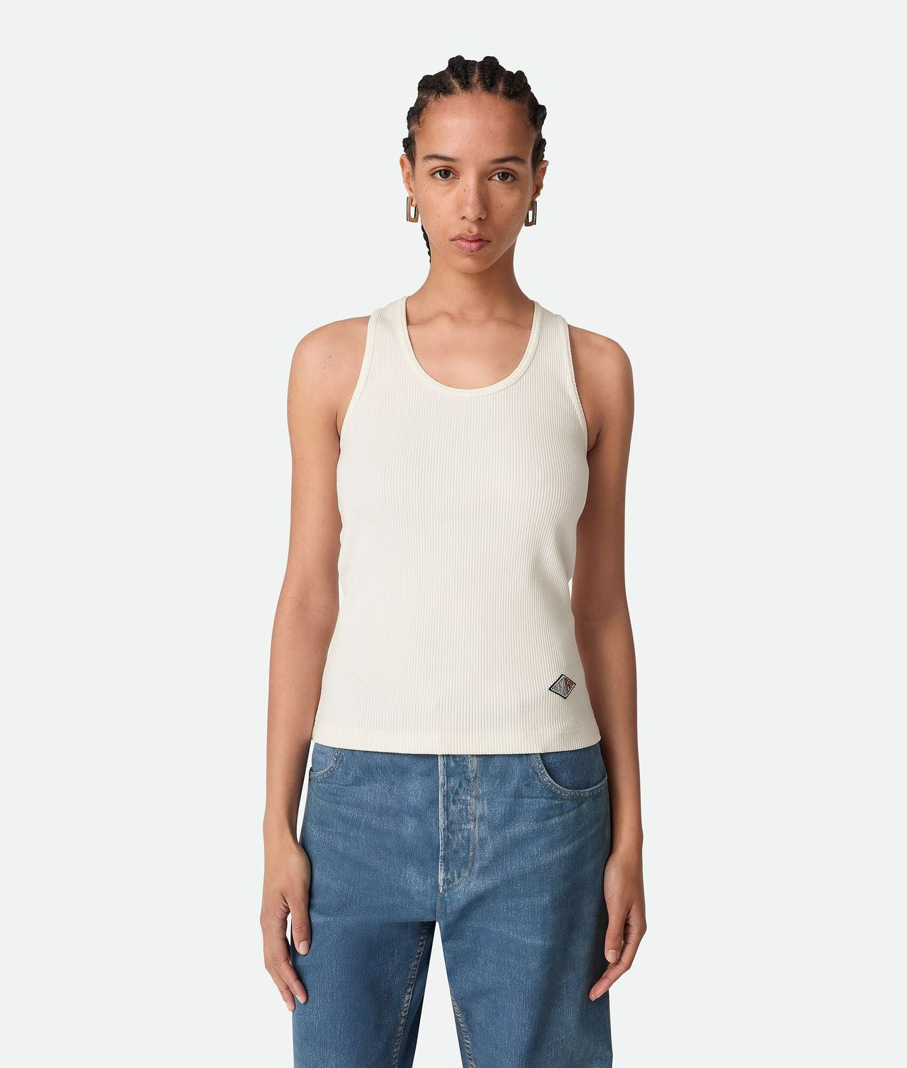 BOTTEGA VENETA Ribbed Cotton T-Shirt Top - Regular Fit, Size S