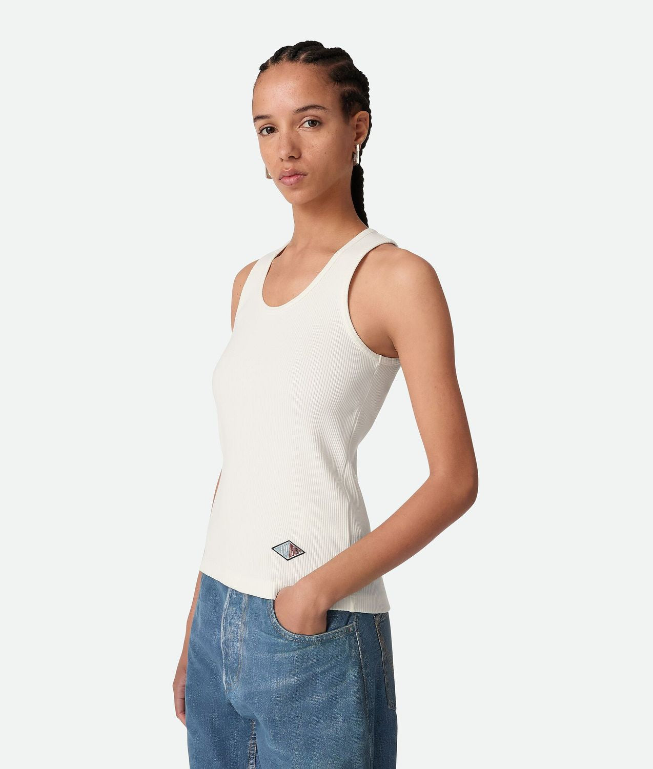 BOTTEGA VENETA Ribbed Cotton T-Shirt Top - Regular Fit, Size S