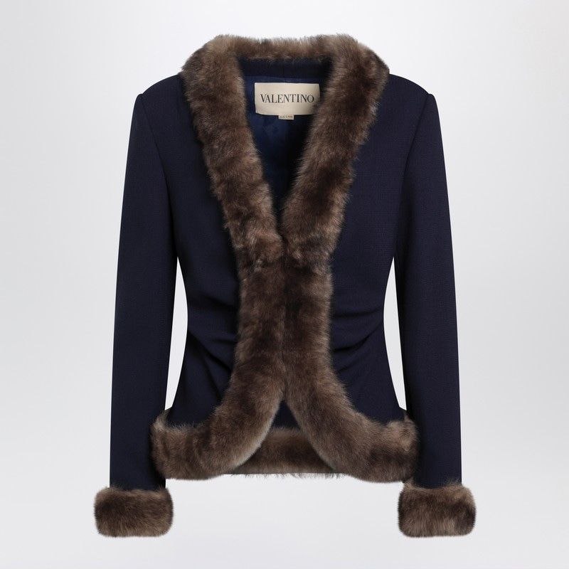 VALENTINO Wool Crepe Jacket with Shearling Trim
