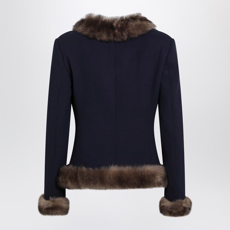 VALENTINO Wool Crepe Jacket with Shearling Trim