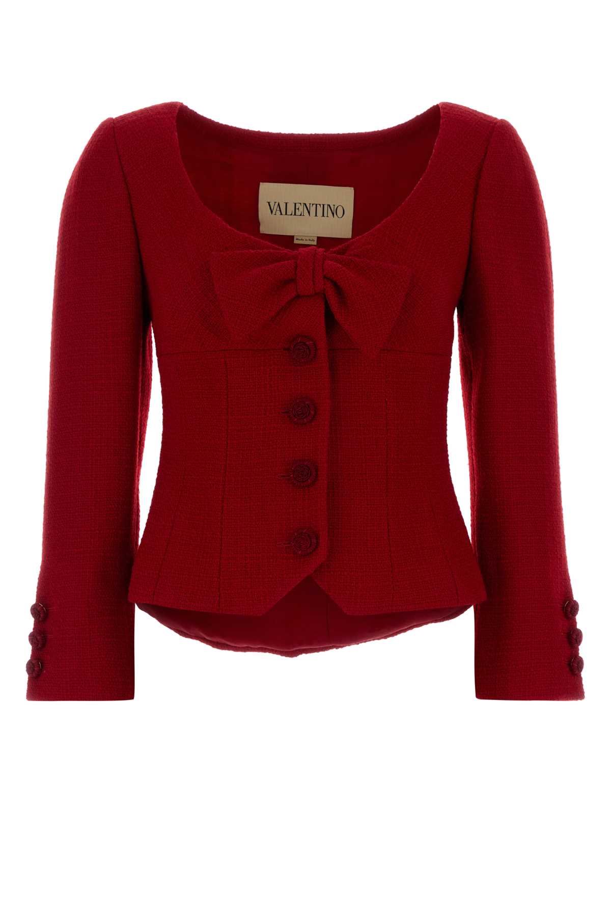 VALENTINO Cropped Virgin Wool Jacket with Tonal Bow Detail