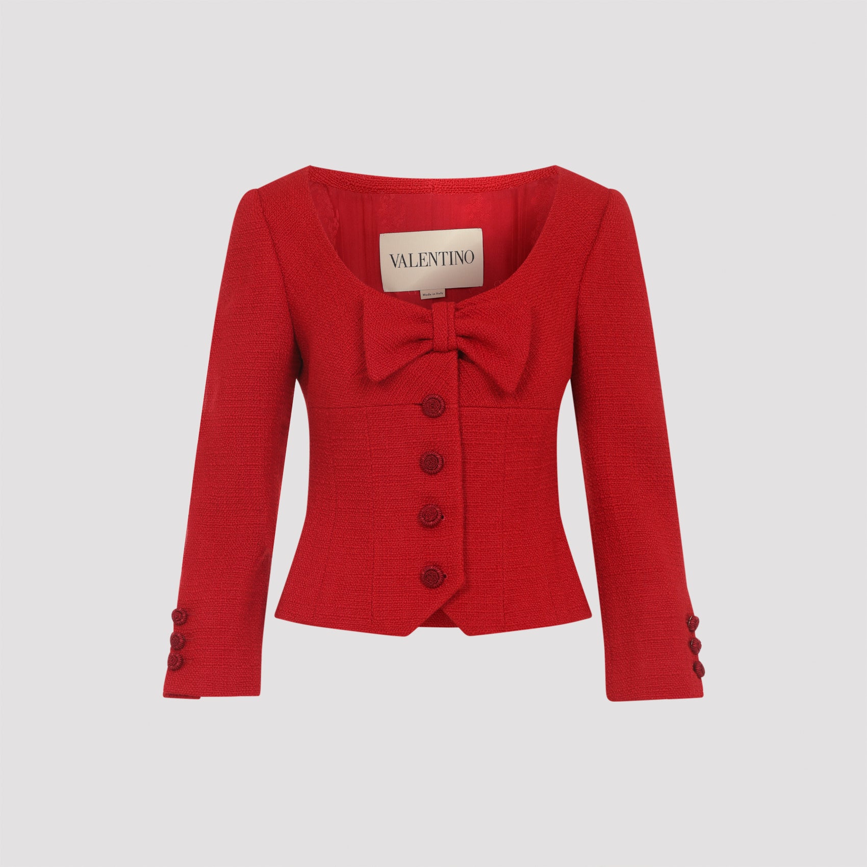 VALENTINO Cropped Virgin Wool Jacket with Tonal Bow Detail