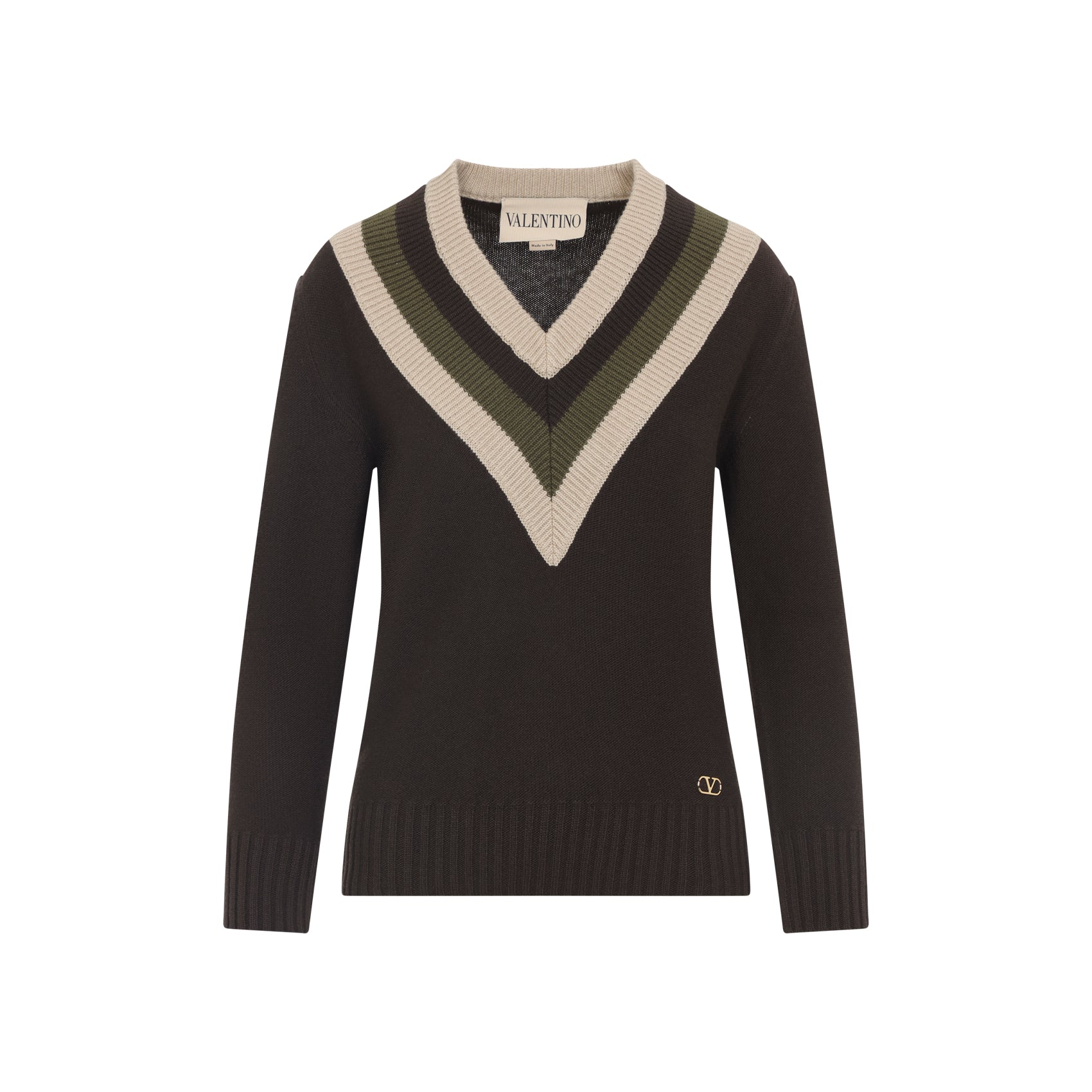 VALENTINO V-Neck Wool Sweater with Ribbed Trims