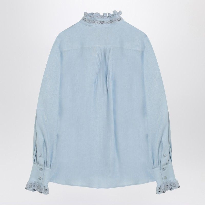 VALENTINO Linen Shirt with Ruffles - Women's Size S