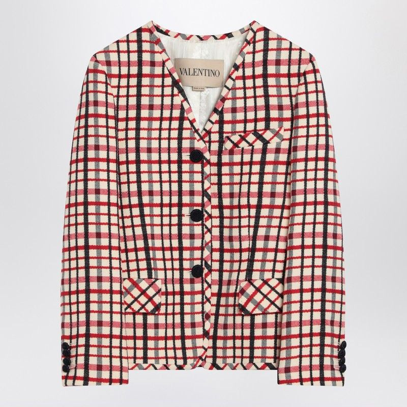 VALENTINO Check-Pattern Jacket in Virgin Wool and Cotton