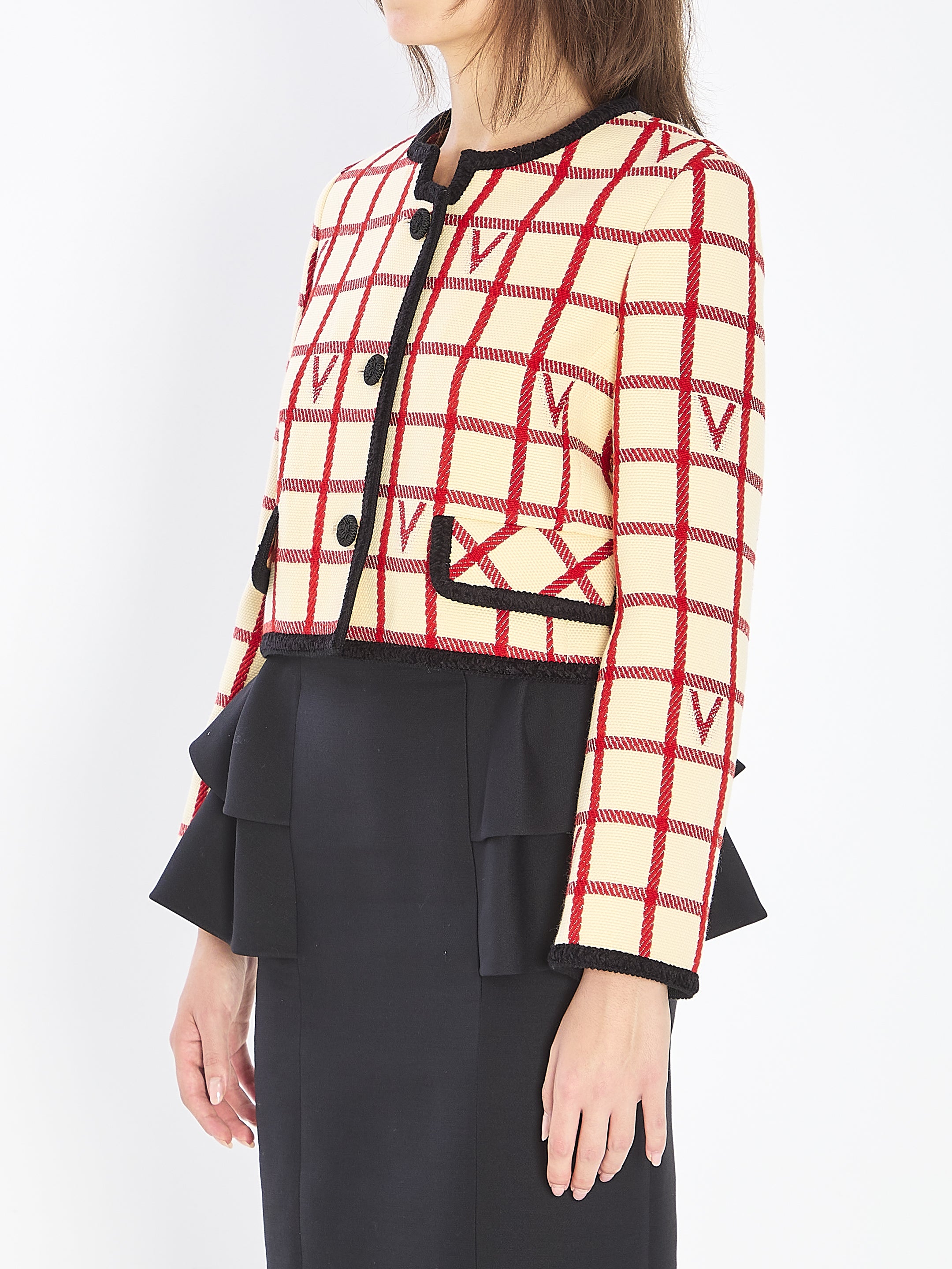 VALENTINO Ivory Jacket with Check Logo Pattern