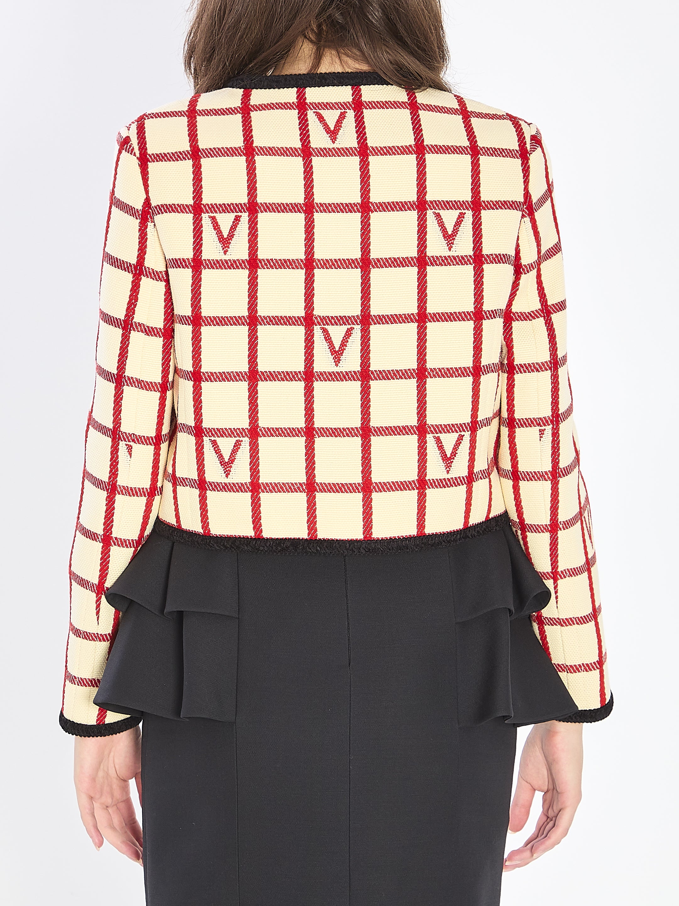 VALENTINO Ivory Jacket with Check Logo Pattern