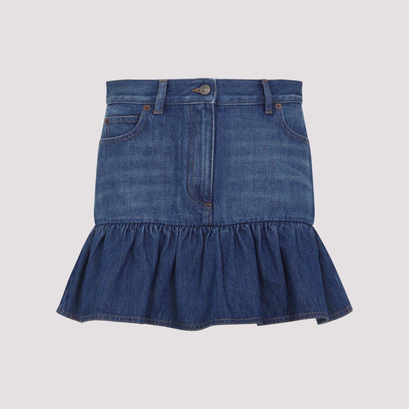 VALENTINO GARAVANI Women's Mini Denim Skirt with Flounce Detail