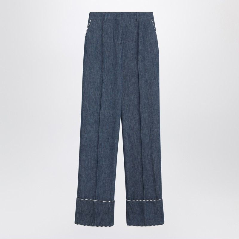 VALENTINO High Waist Chambray Denim Trousers