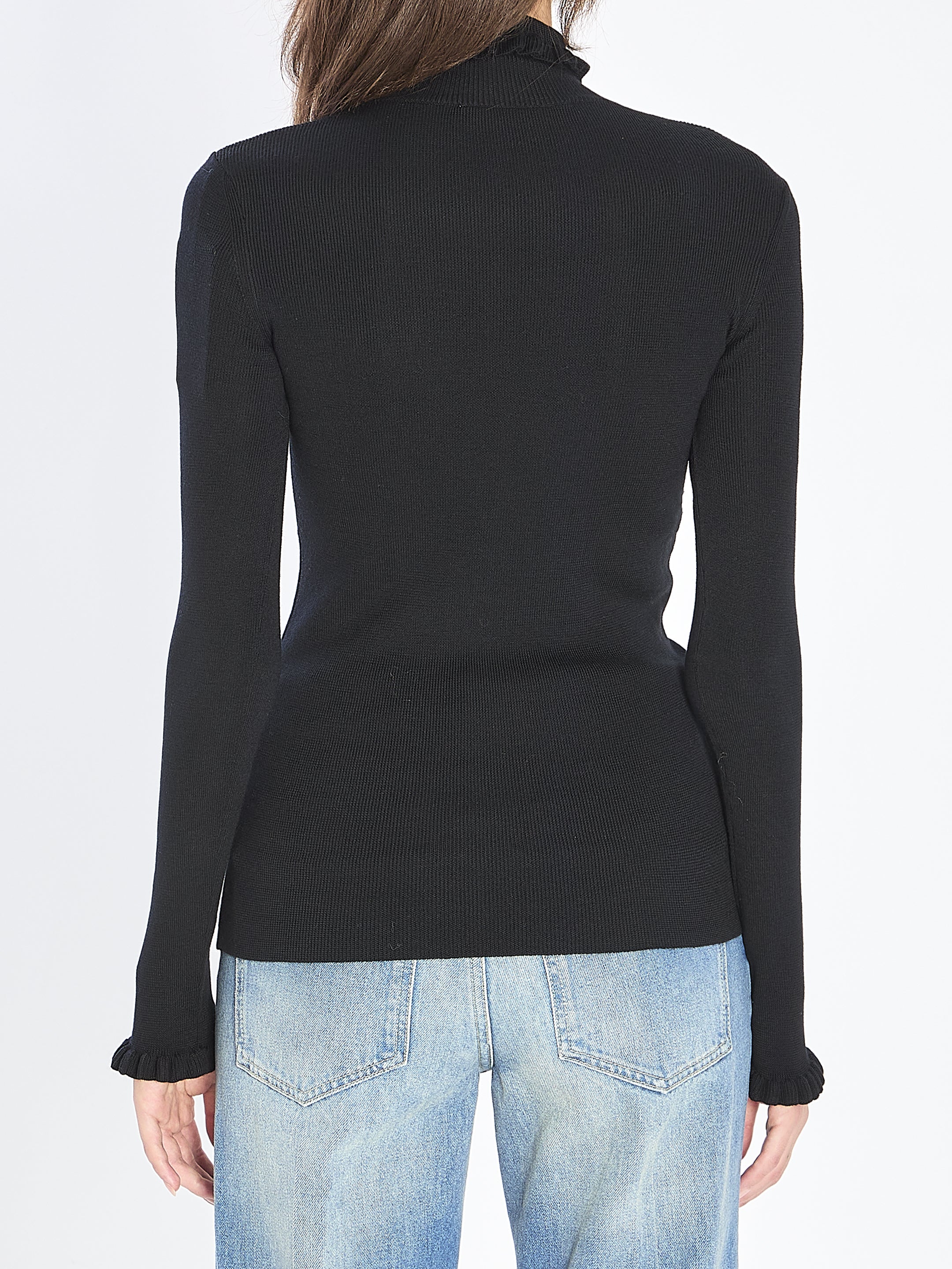 VALENTINO GARAVANI Women's Turtleneck Sweater with Ruffle Details - Slim Fit