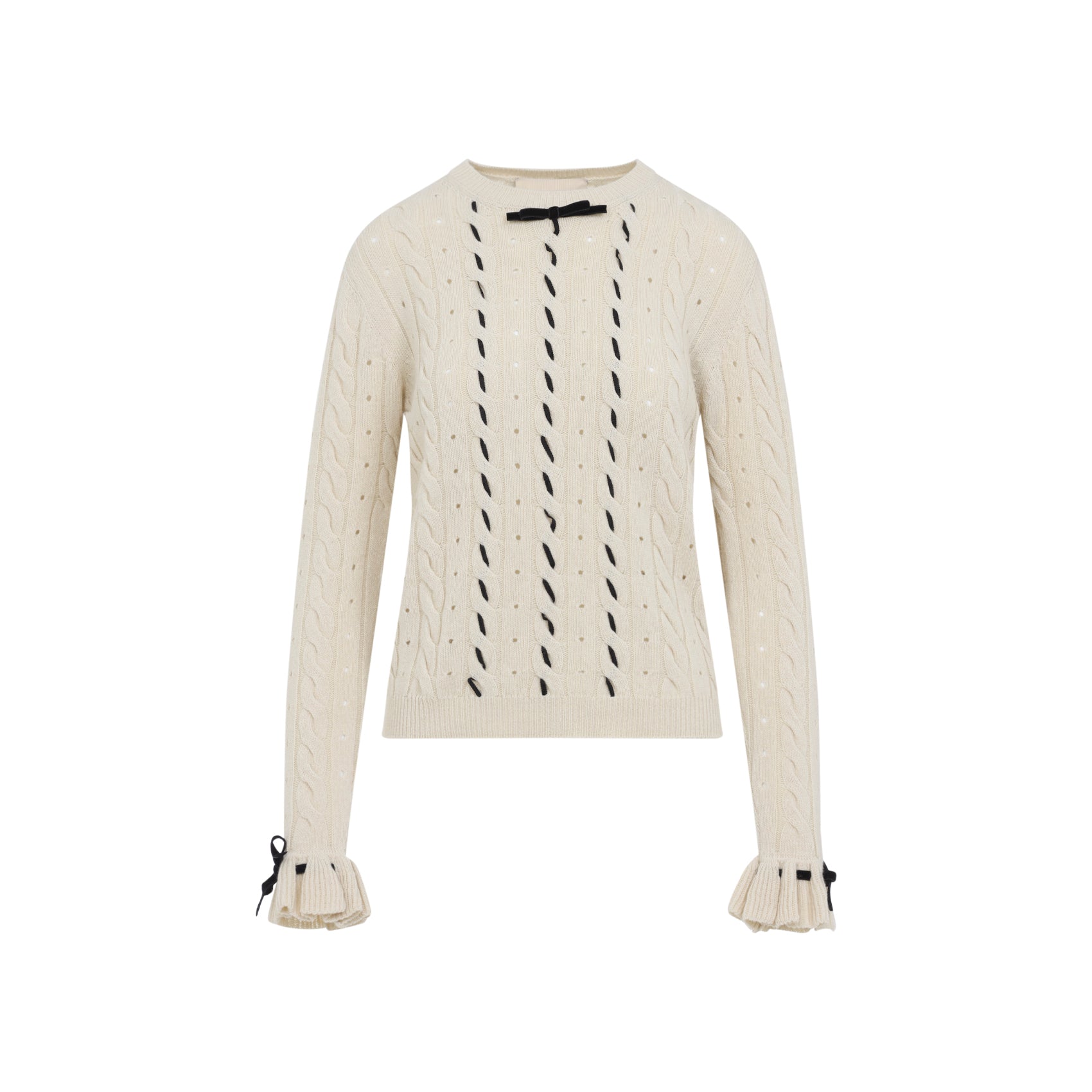 VALENTINO Virgin Wool Sweater with Ruffled Cuffs