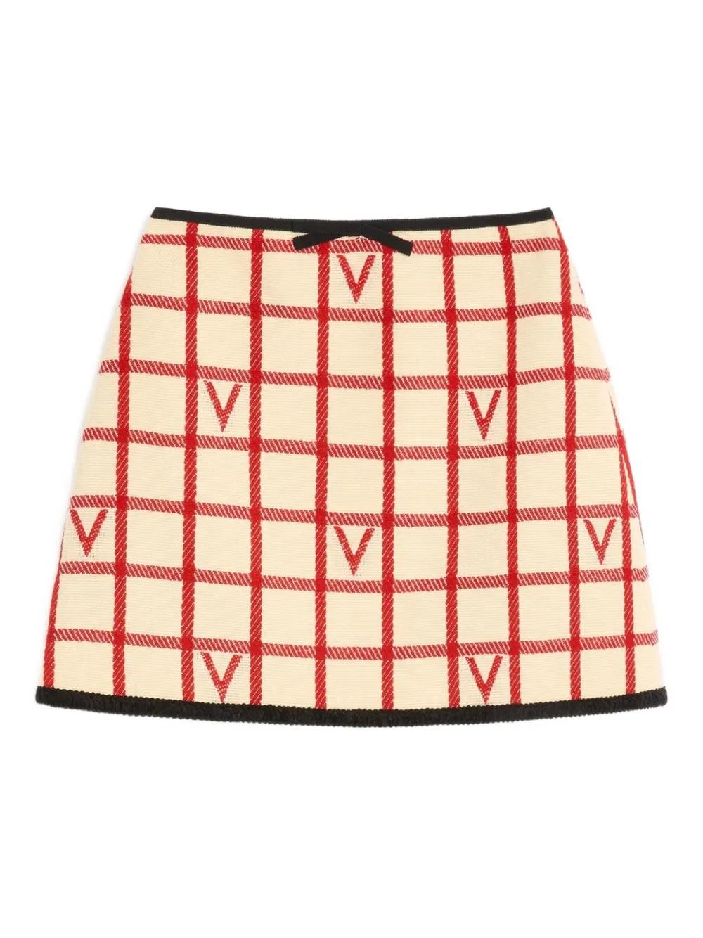 VALENTINO Elegant Grid-Patterned Mini Skirt