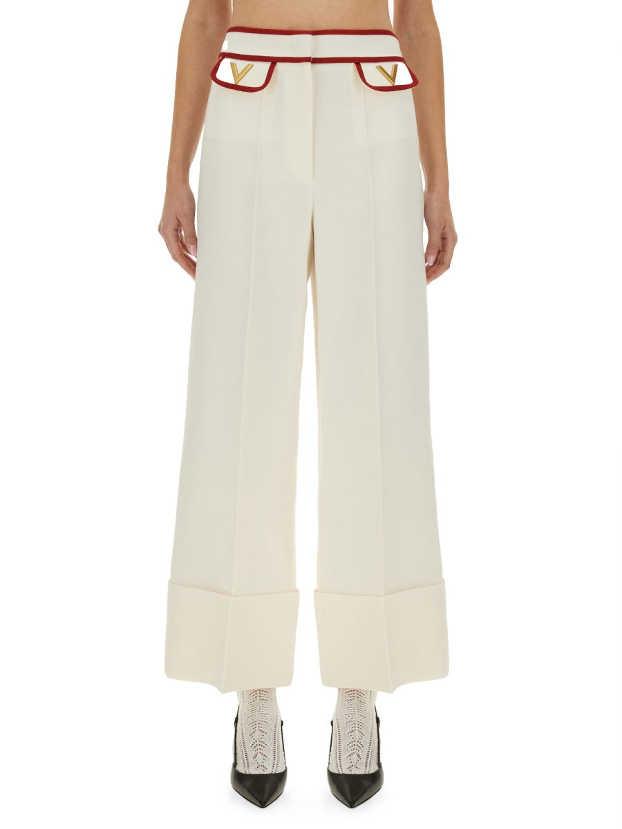 VALENTINO Elegant Trousers with Gold V Detail - FW25