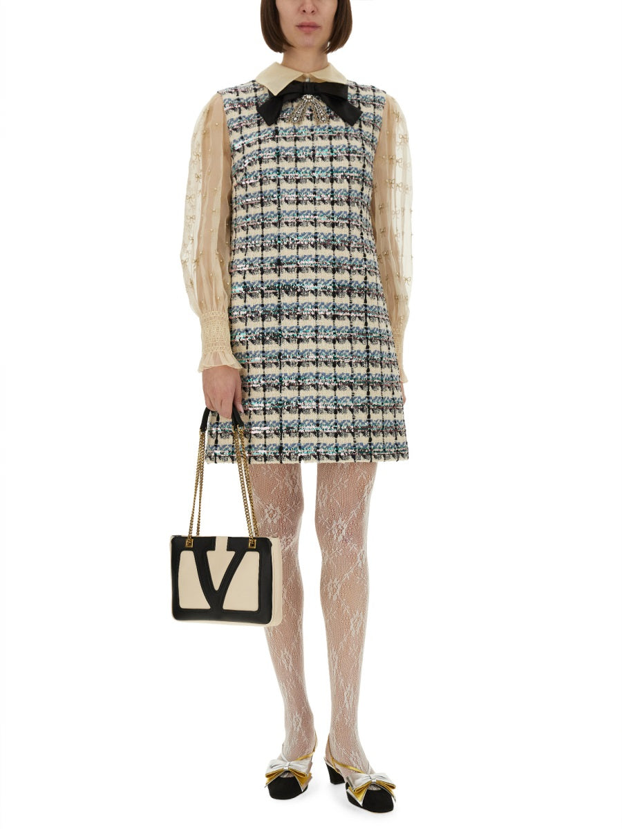 VALENTINO Embroidered Tweed Mini Dress Size 42