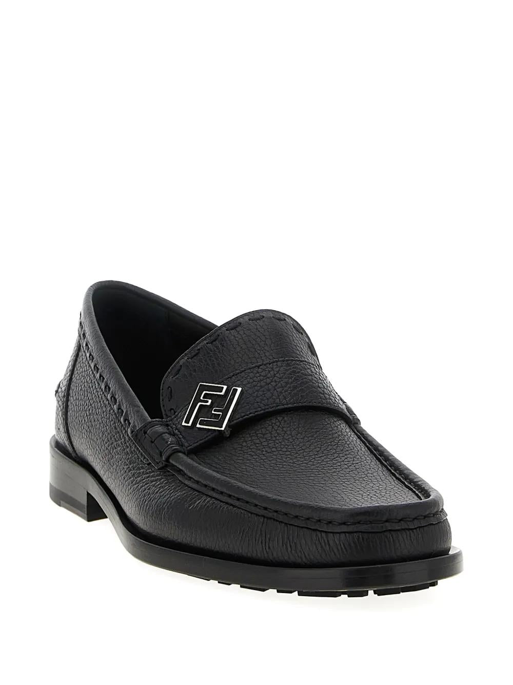 FENDI Metal Detail Leather Loafers for Men