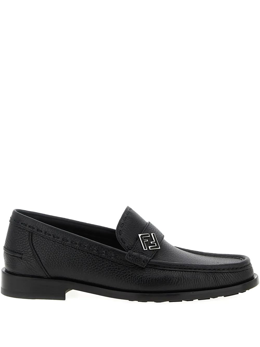 FENDI Metal Detail Leather Loafers for Men