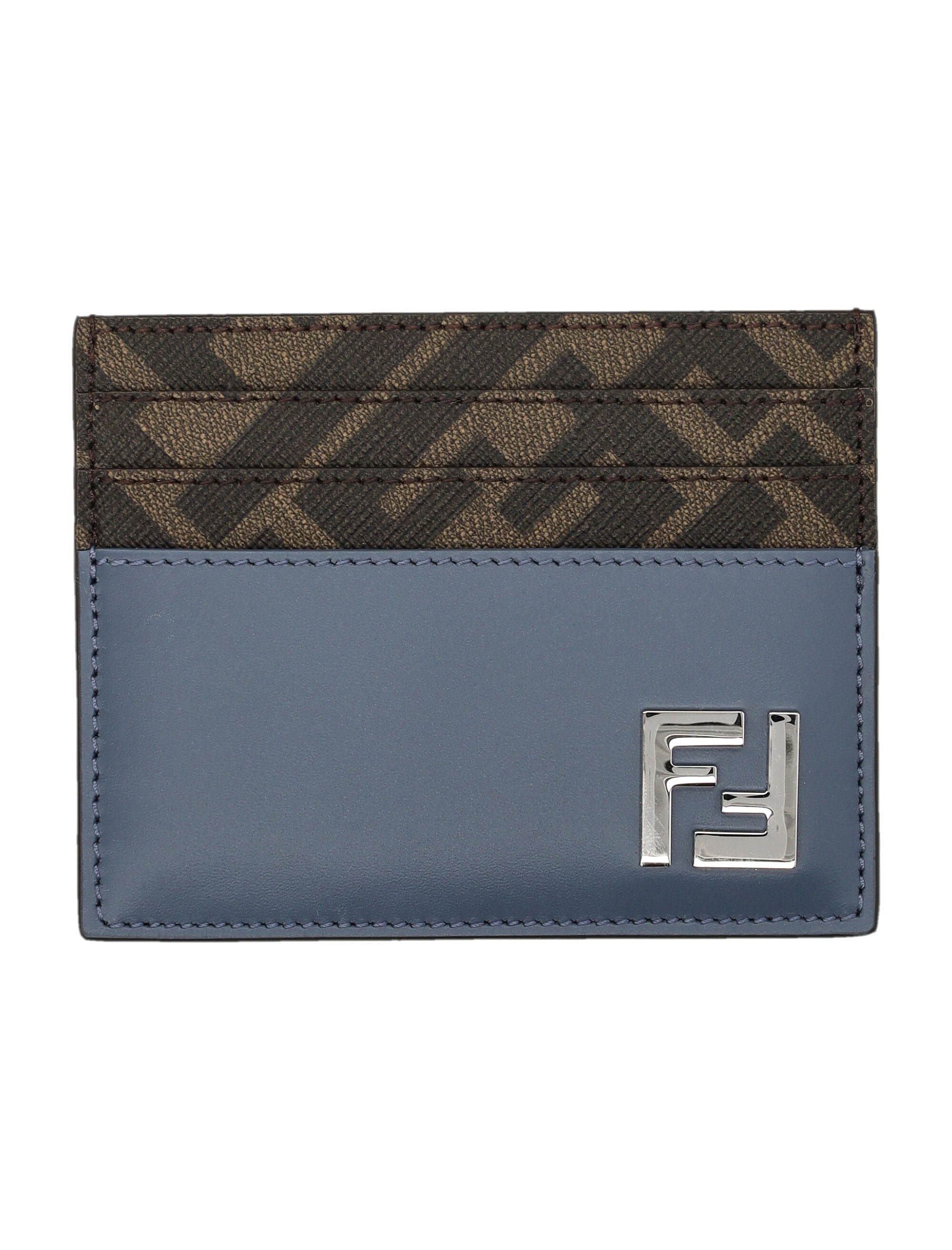 FENDI Leather and Canvas Squared Card Holder