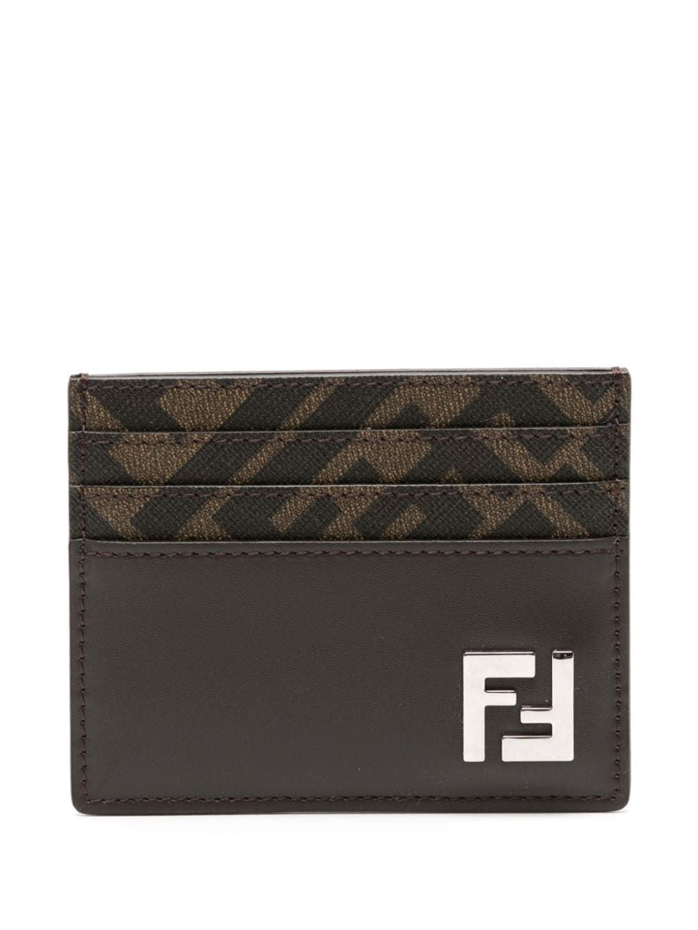 FENDI FF Logo Plaque Mini Leather Cardholder