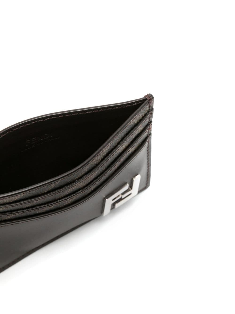 FENDI FF Logo Plaque Mini Leather Cardholder