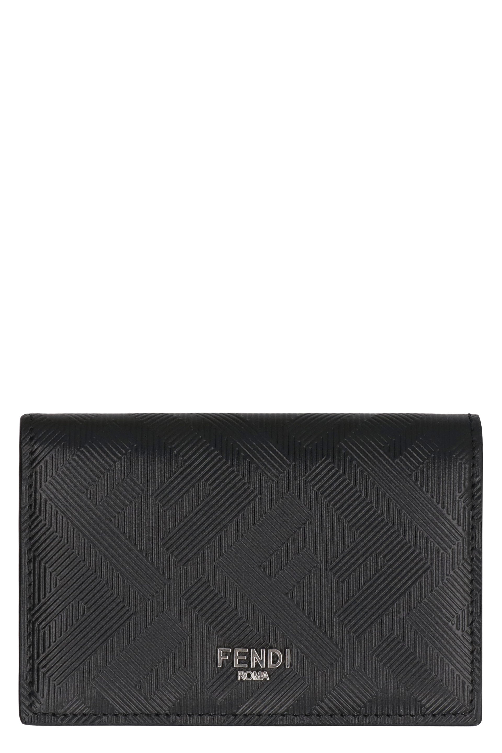 FENDI Leather Card Holder with FF Motif - 11 cm x 7.5 cm