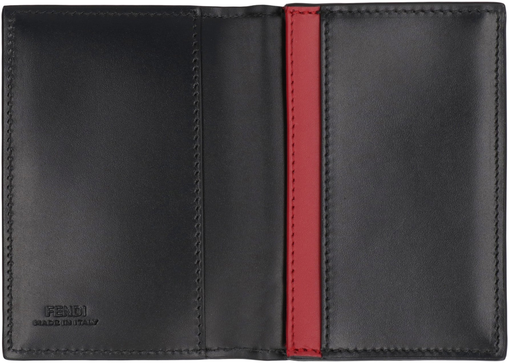 FENDI Leather Card Holder with FF Motif - 11 cm x 7.5 cm