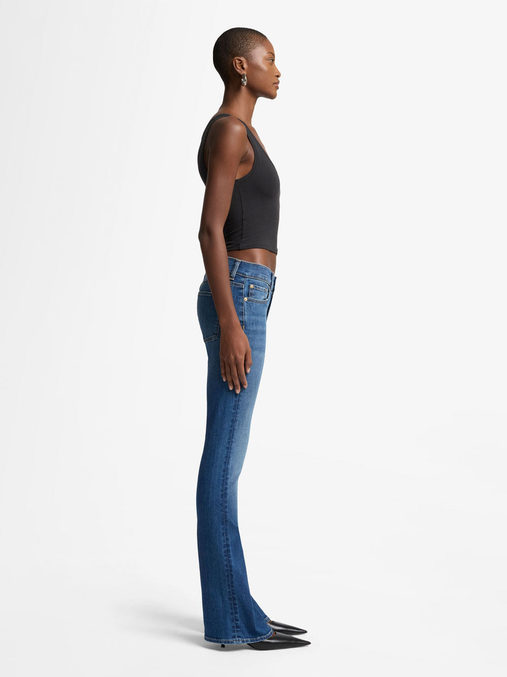 7 FOR ALL MANKIND Mid Waist Bootcut Jeans in Slim Illusion Denim - Women’s Fashion