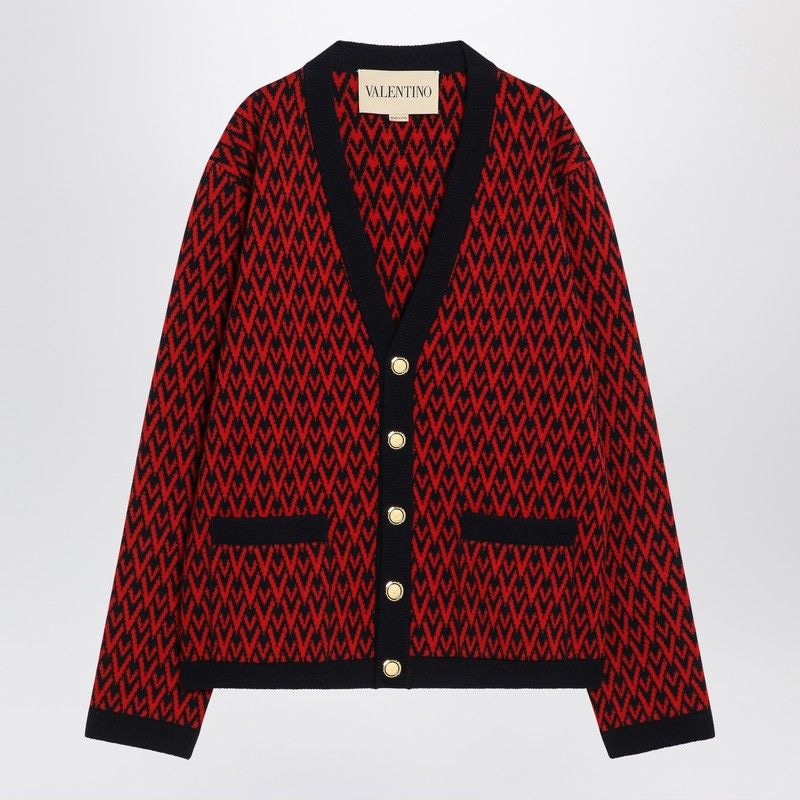 VALENTINO Regular Fit Cardigan with V Pattern - Size L