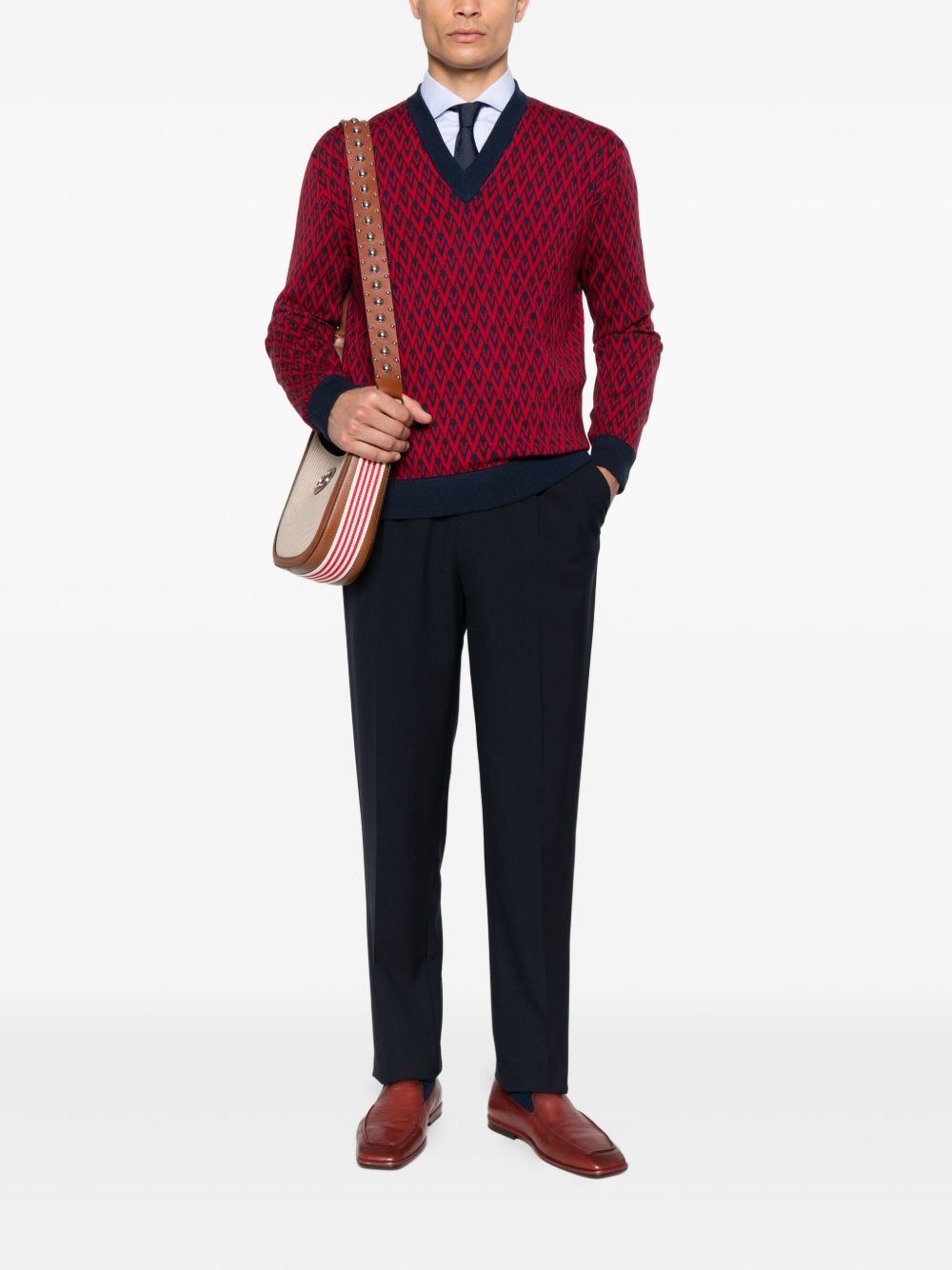 VALENTINO GARAVANI Regular Fit Wool Sweater with Jacquard Pattern - Size M