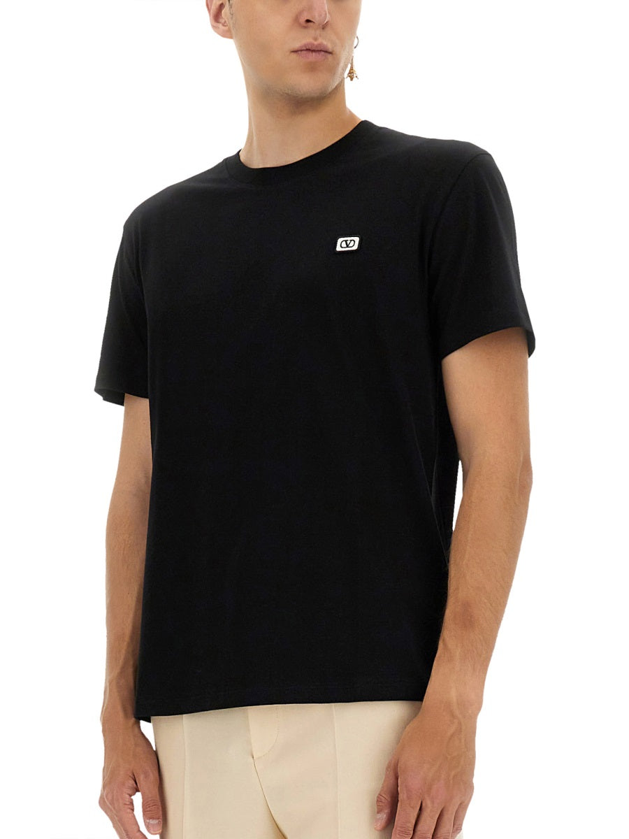 VALENTINO GARAVANI Minimalist Cotton T-Shirt with Vlogo Patch - Regular Fit