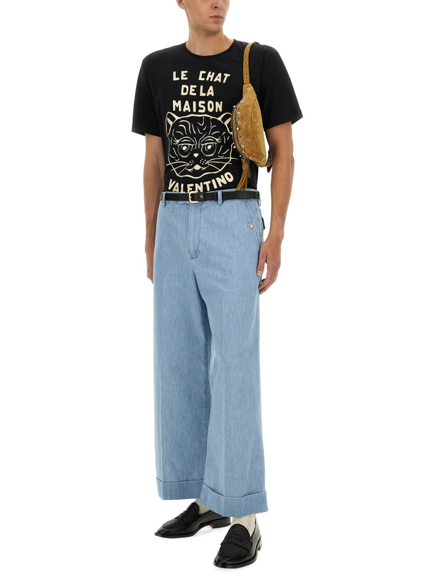 VALENTINO GARAVANI Cotton T-Shirt with Le Chat Graphic for Men - FW25
